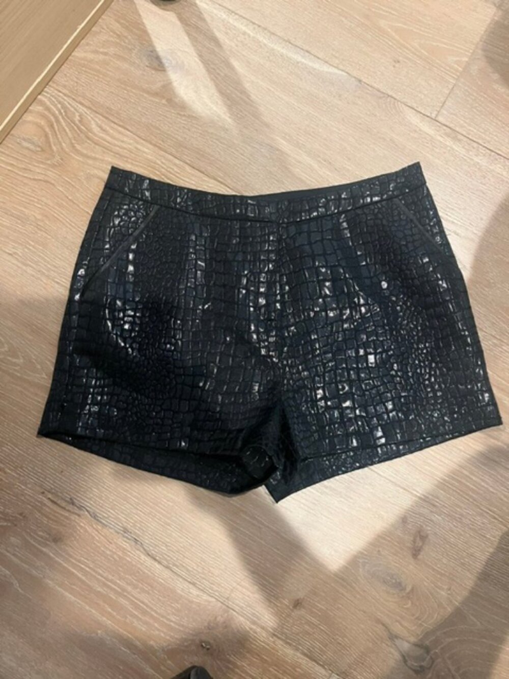 NWOT  black crocodile-embossed faux leather shorts